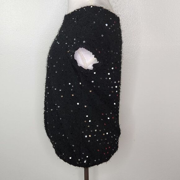Gap Black Fuzzy Cap Sleeve Sequin Sweater Size Medium - Picture 9 of 11